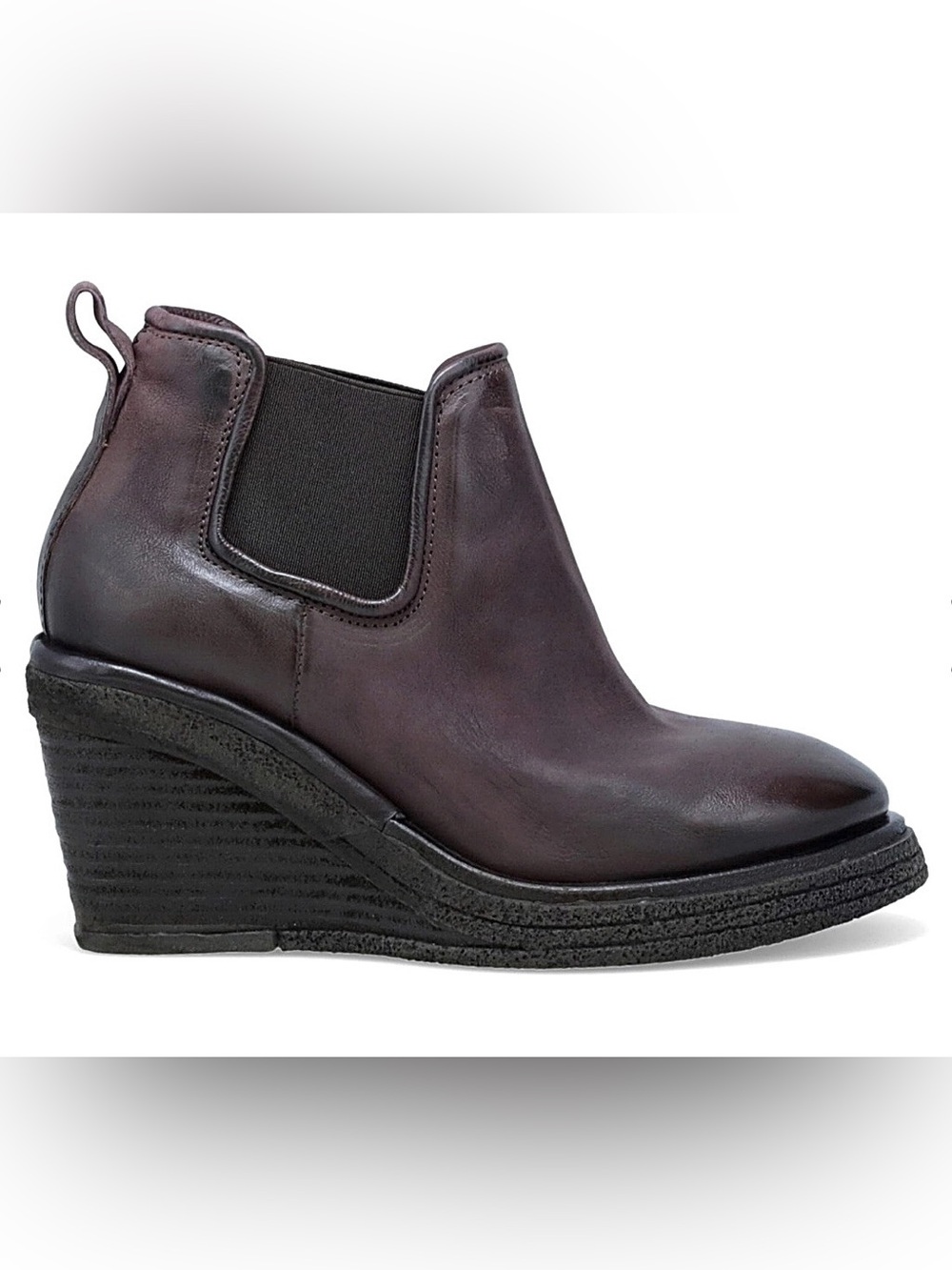 A.S.98 Talen Eggplant Leather Shoe Boots Wedges Distressed Size 7.5